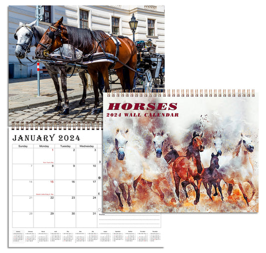2024 Spiral-bound Wall Calendar (Horses) - 12 Months Desktop/Wall Calendar/Planner (11x17)