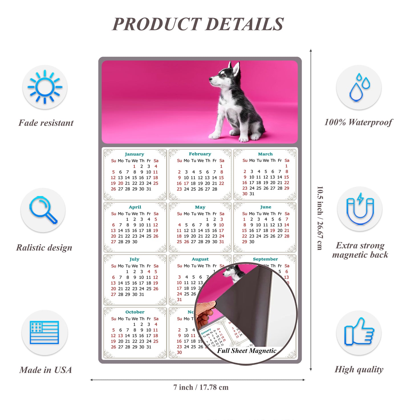 2026 Magnetic Calendar - Today is My Lucky Day (Fade, Tear, and Water Resistant)- Dogs Themed 023