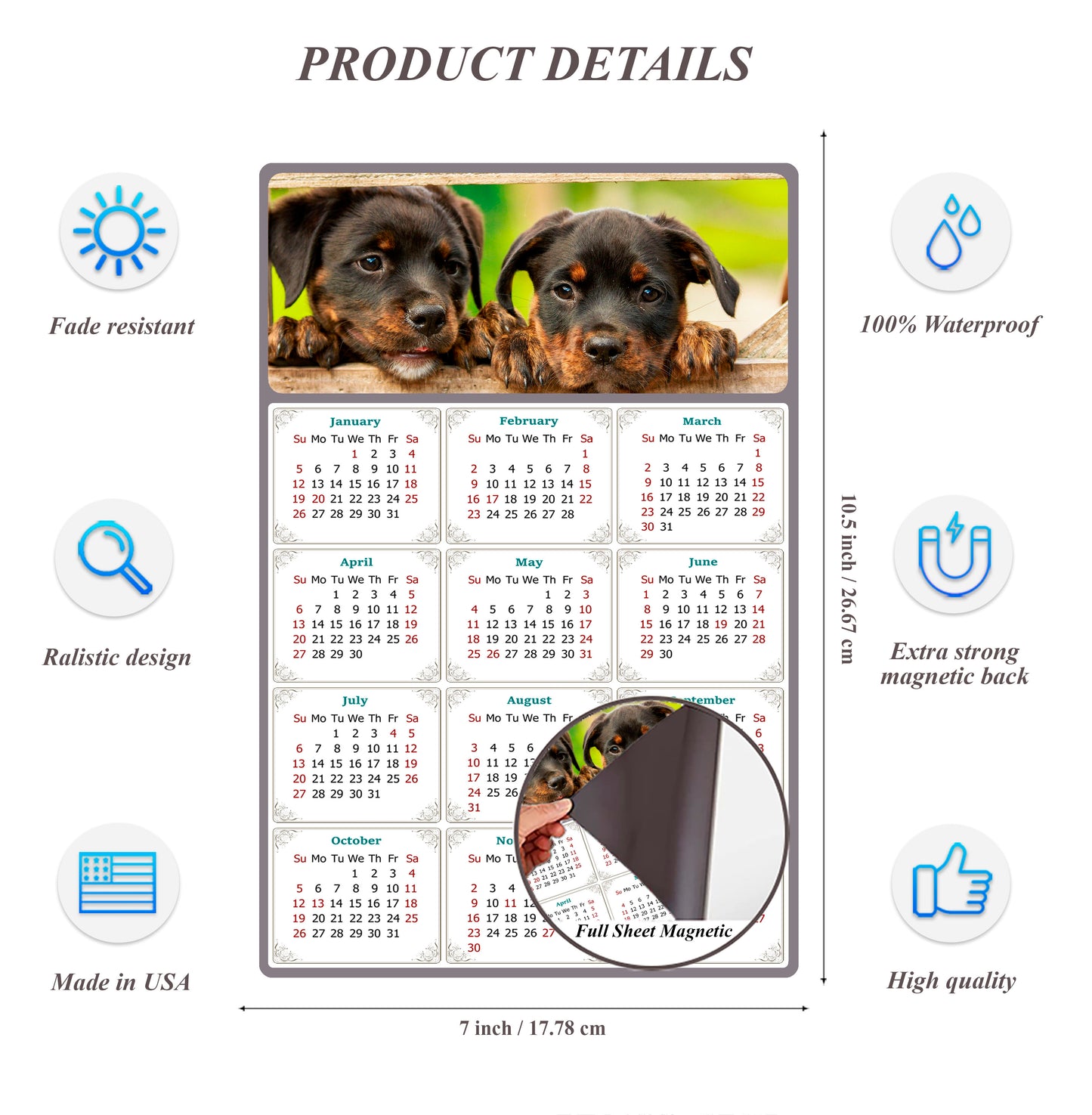 2026 Magnetic Calendar - Today is My Lucky Day (Fade, Tear, and Water Resistant)- Dogs Themed 04