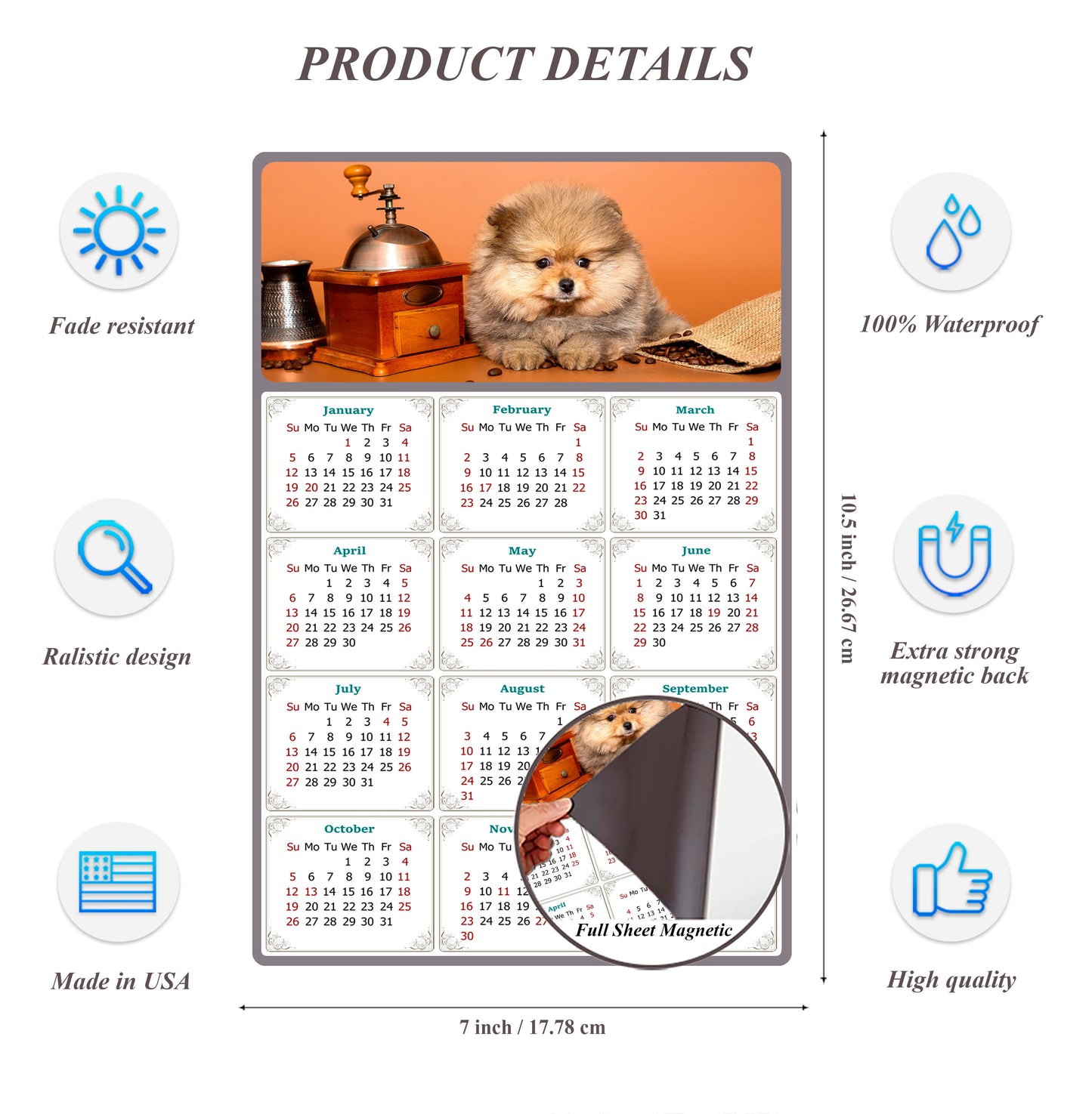 2026 Magnetic Calendar - Today is My Lucky Day (Fade, Tear, and Water Resistant)- Dogs Themed 019