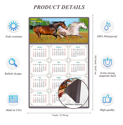 2026 Magnetic Calendar - Calendar Magnets - Today is my Lucky Day - (Fade, Tear, and Water Resistant) - Horses Themed 03