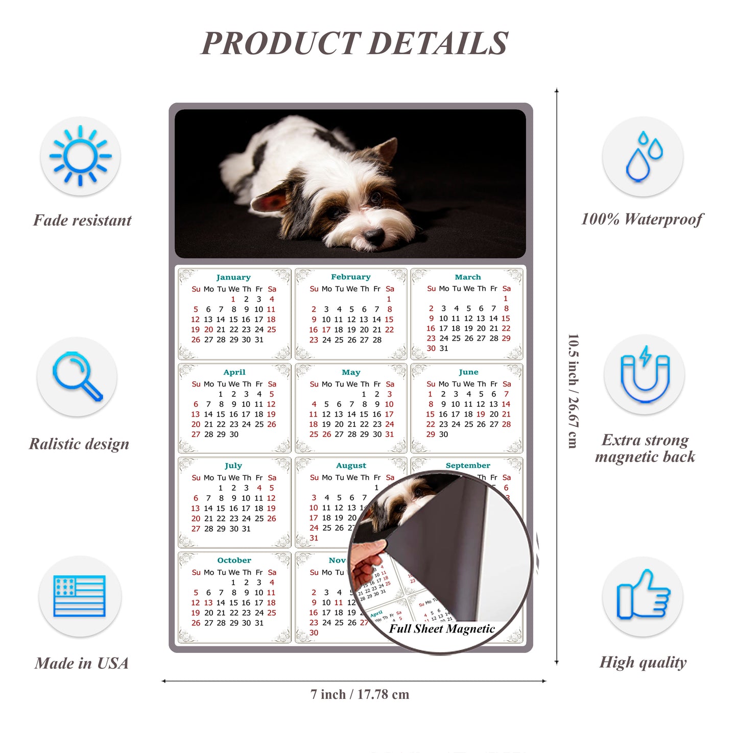 2026 Magnetic Calendar - Today is My Lucky Day (Fade, Tear, and Water Resistant)- Dogs Themed 018