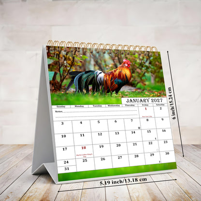 2027-12 Months Desk Calendar Desktop Planner with To-Do List (Roosters)