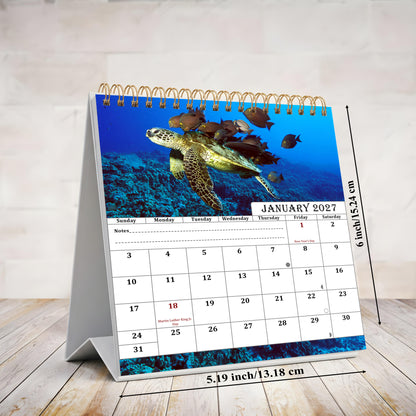 2027-12 Months Desk Calendar Desktop Planner with To-Do List (Sea Turtles)