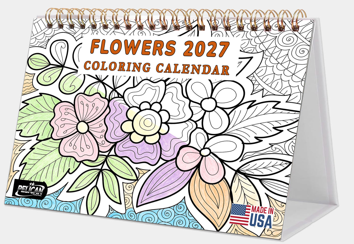 2027-12 Months Desk Coloring Calendar Desktop Planner with To-Do List (Flowers)