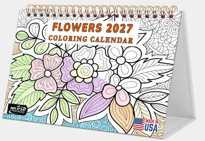 2027-12 Months Desk Coloring Calendar Desktop Planner with To-Do List (Flowers)