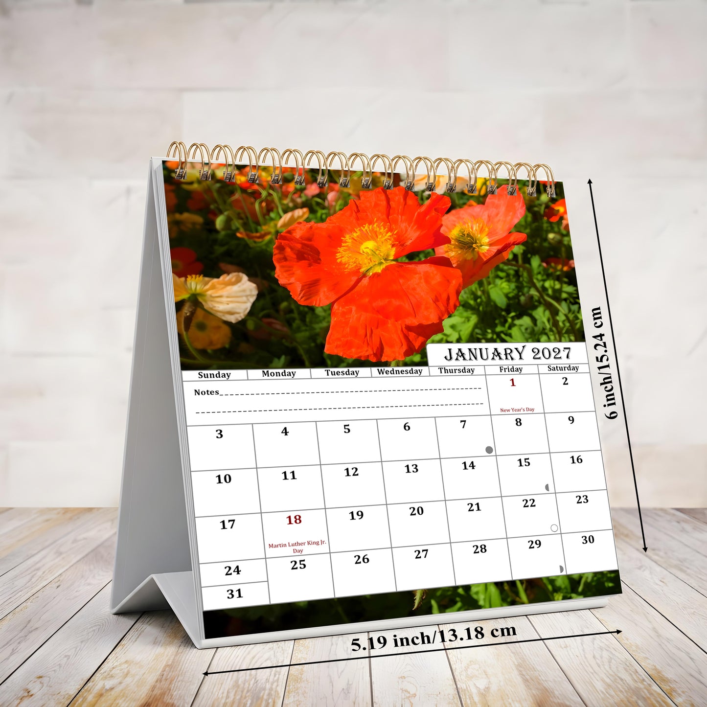 2026-2027 18 Months Standing Flip Desk Calendar Desktop Planner (Flowers)