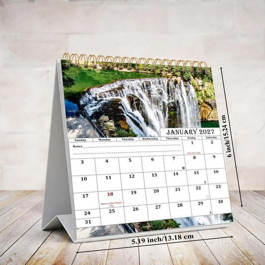 2027-12 Months Desk Calendar Desktop Planner with To-Do List (Waterfalls)