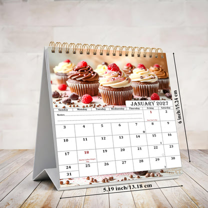 2026-2027 18 Months Standing Flip Desk Calendar Desktop Planner (Cupcakes)