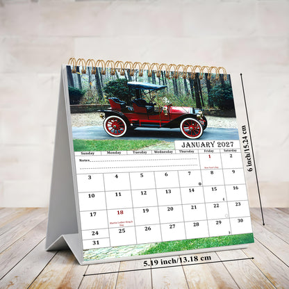 2027-12 Months Desk Calendar Desktop Planner with To-Do List (Classic Cars)