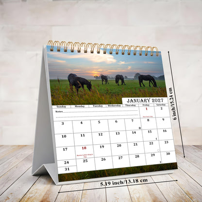 2026-2027 18 Months Standing Flip Desk Calendar Desktop Planner (Horses)
