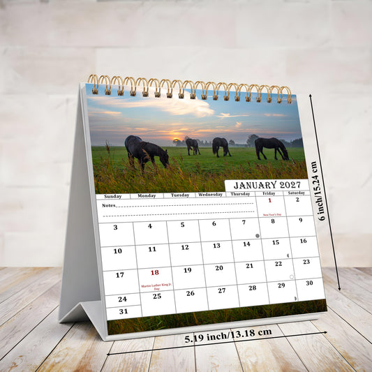 2026-2027 18 Months Standing Flip Desk Calendar Desktop Planner (Horses)
