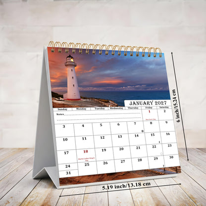 2027-12 Months Desk Calendar Desktop Planner with To-Do List (Lighthouses)