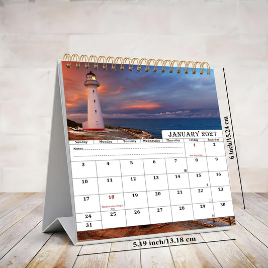 2027-12 Months Desk Calendar Desktop Planner with To-Do List (Lighthouses)