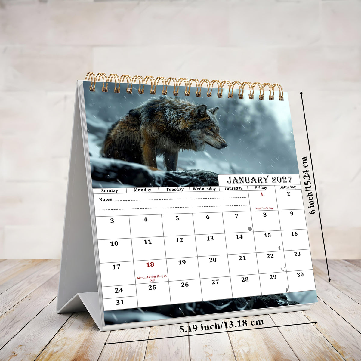 2026-2027 18 Months Standing Flip Desk Calendar Desktop Planner (Wolves)