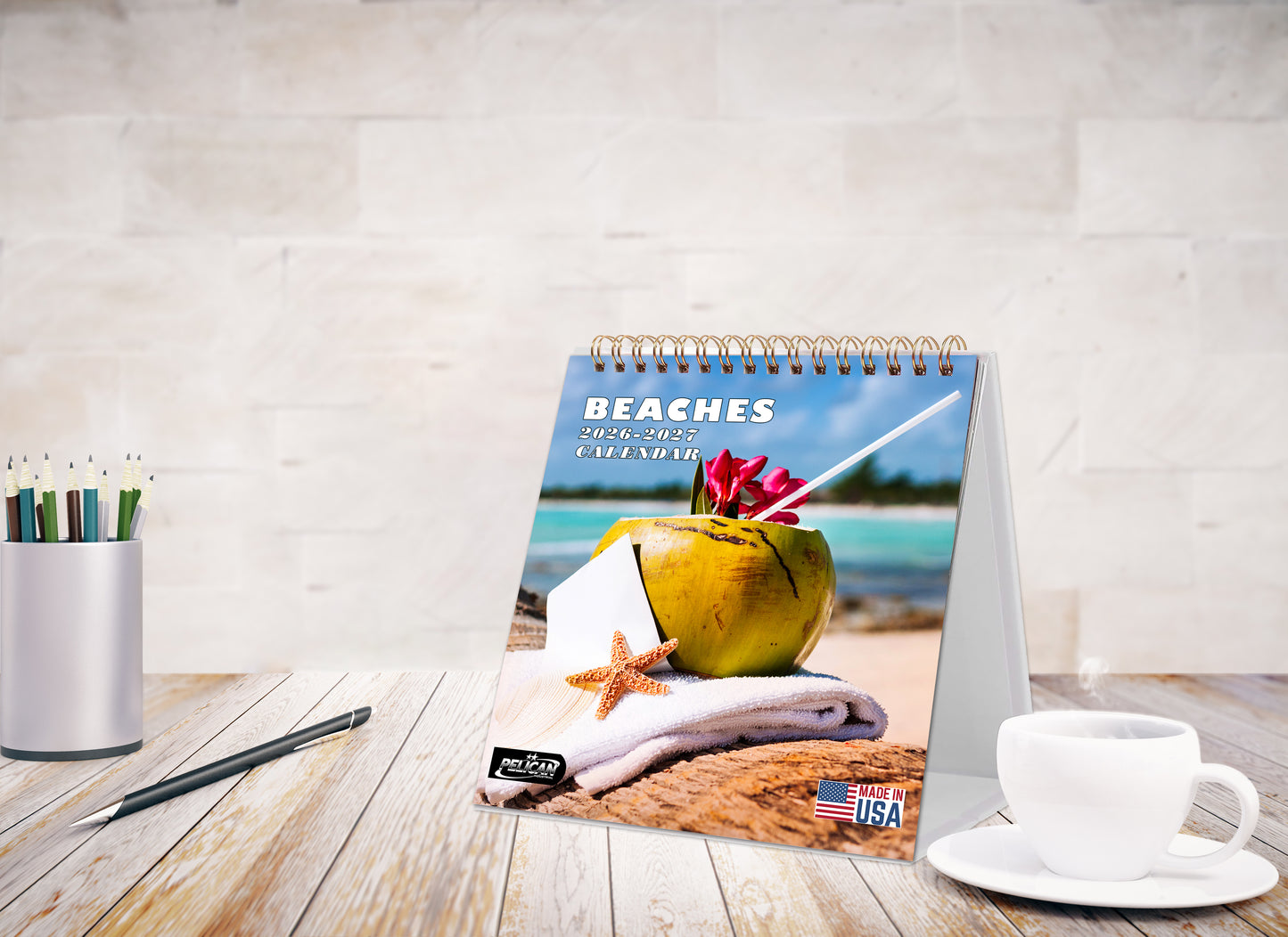2026-2027 18 Months Standing Flip Desk Calendar Desktop Planner (Beaches)