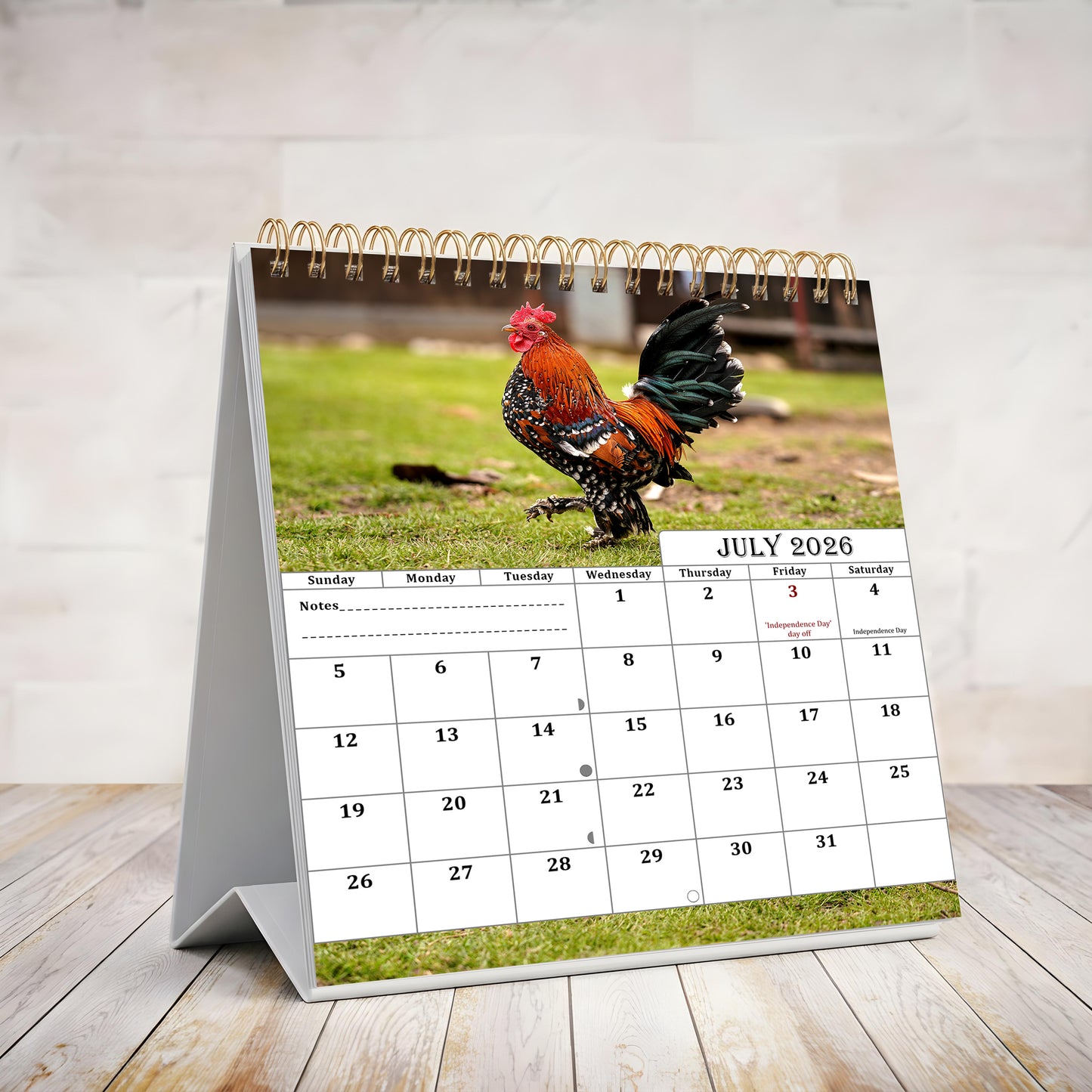 2026-2027 18 Months Standing Flip Desk Calendar Desktop Planner (Roosters)