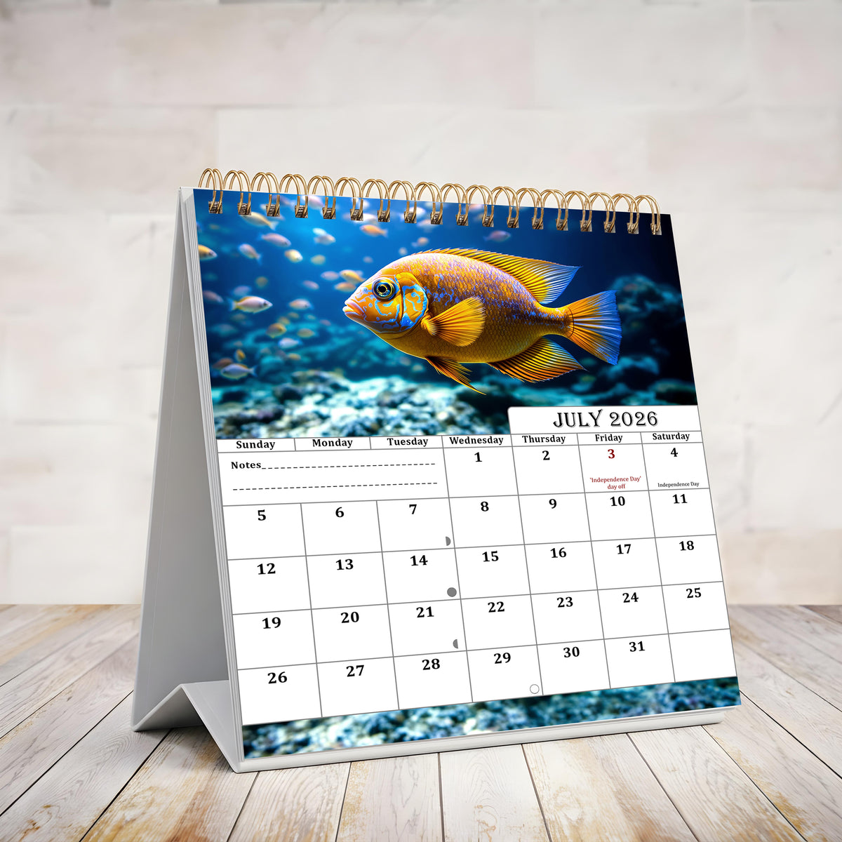 2026-2027 18 Months Standing Flip Desk Calendar Desktop Planner (Tropical Fishes)