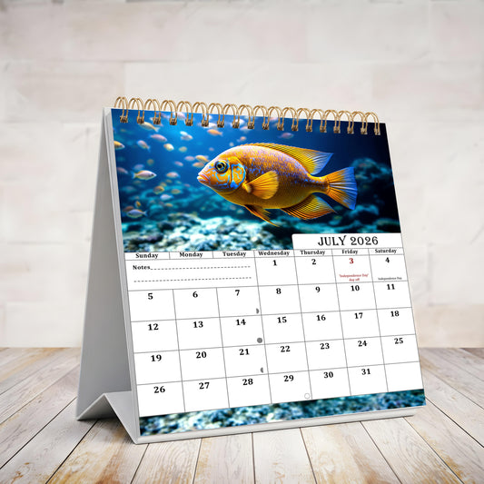 2026-2027 18 Months Standing Flip Desk Calendar Desktop Planner (Tropical Fishes)