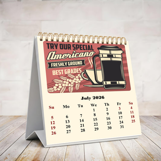 2026-2027 18 Months Standing Flip Desk Calendar Desktop Planner (Coffee)