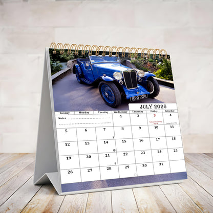 2026-2027 18 Months Standing Flip Desk Calendar Desktop Planner (Classic Cars)