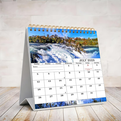 2026-2027 18 Months Standing Flip Desk Calendar Desktop Planner (Waterfalls)