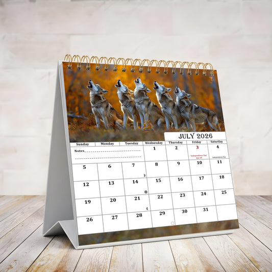2026-2027 18 Months Standing Flip Desk Calendar Desktop Planner (Wolves)