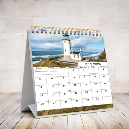 2026-2027 18 Months Standing Flip Desk Calendar Desktop Planner (Lighthouses)
