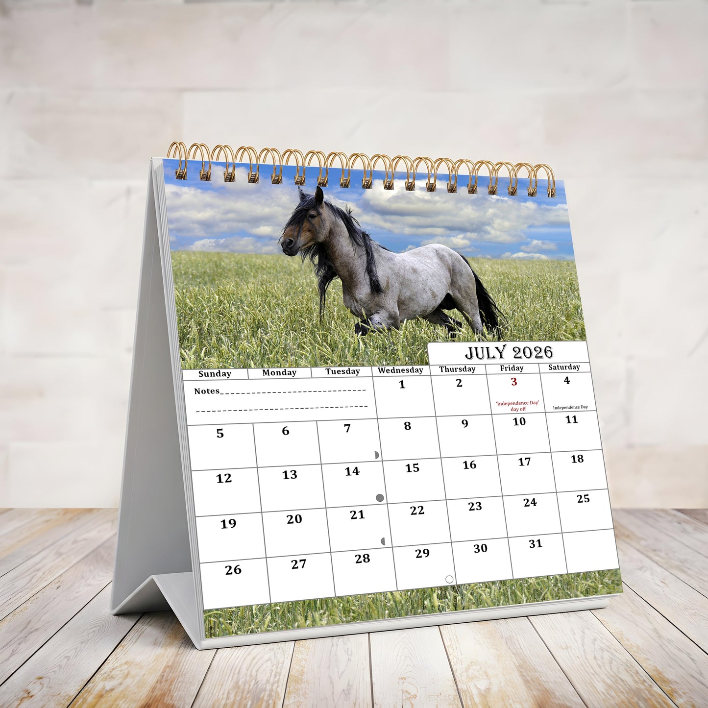 2026-2027 18 Months Standing Flip Desk Calendar Desktop Planner (Horses)