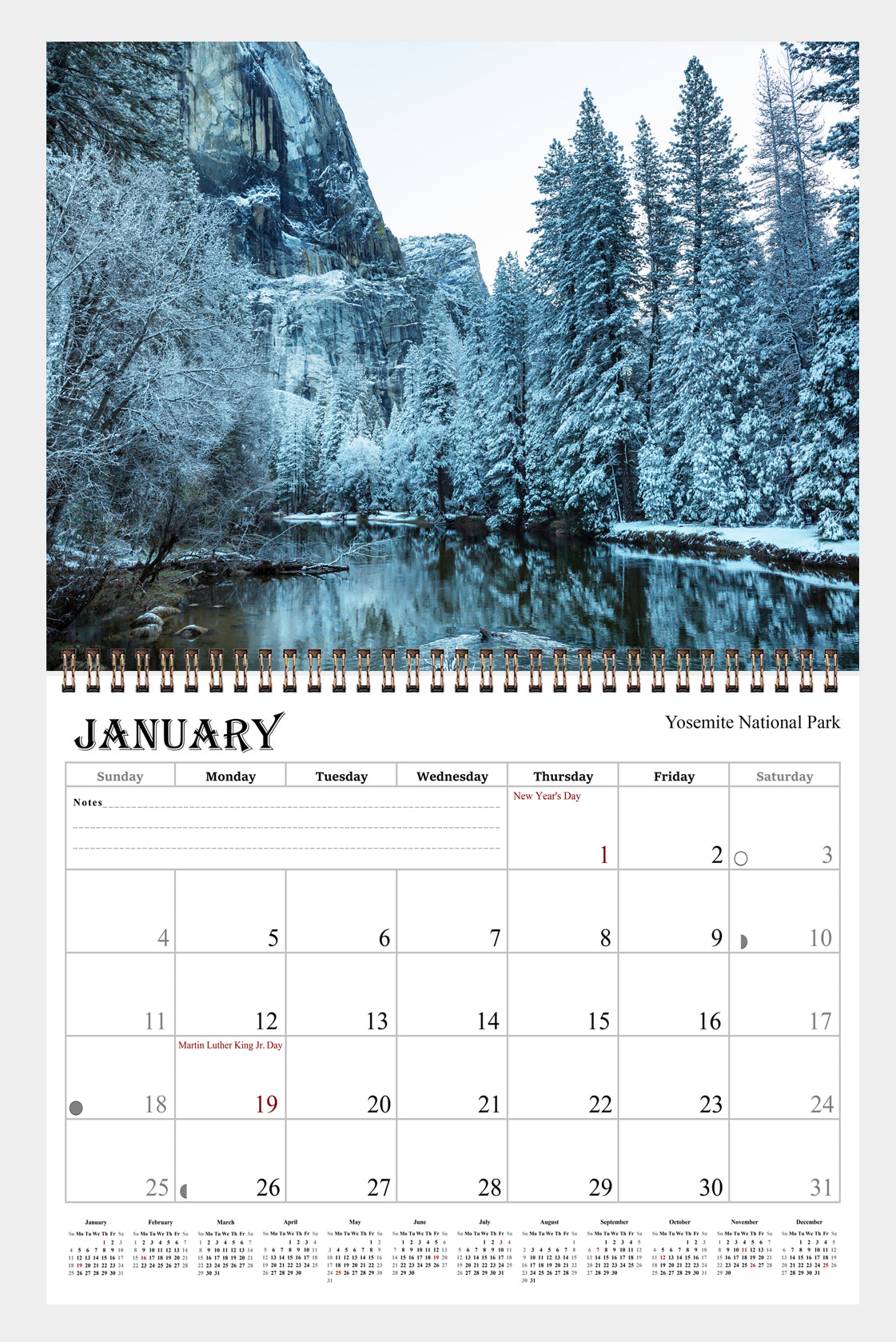 2026 Spiral-bound Wall Calendar (National Park) - 12 Months Desktop/Wall Calendar/Planner