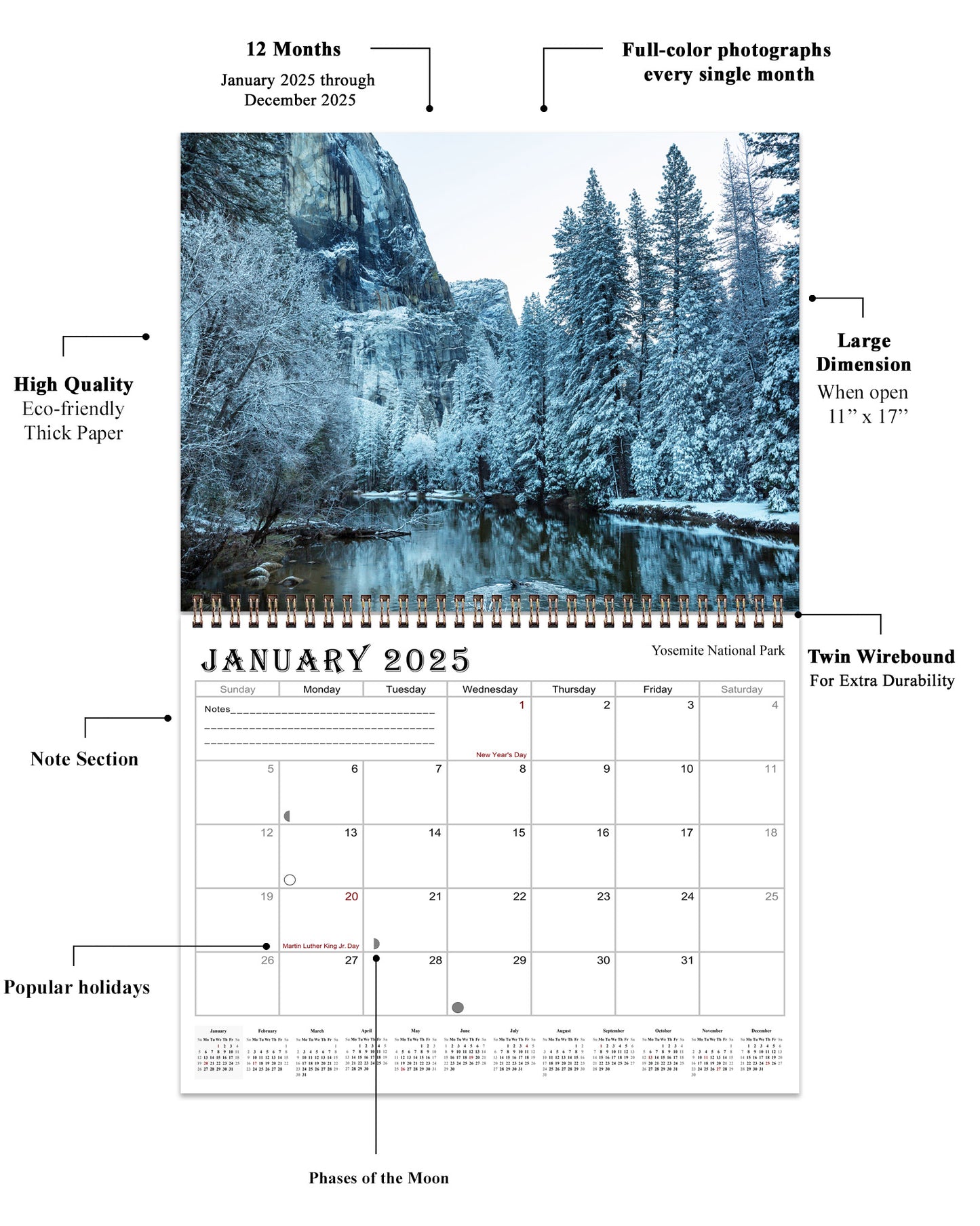 2025 Spiral-bound Wall Calendar (National Parks) - 12 Months Desktop/Wall Calendar/Planner (Copy) (Copy)