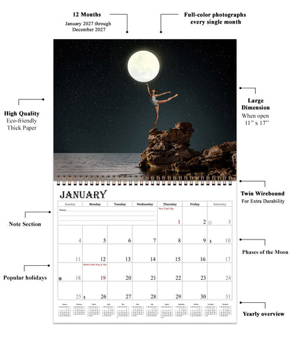 2027 Spiral-bound Wall Calendar (Moons) - 12 Months Desktop/Wall Calendar/Planner