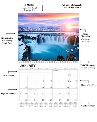 2026 Spiral-bound Wall Calendar (Sunset&Sunrise) - 12 Months Desktop/Wall Calendar/Planner