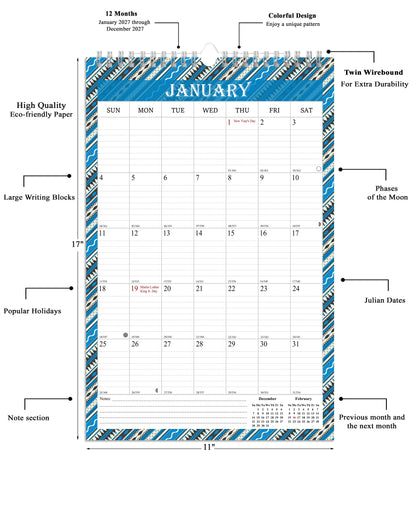2027 Wall Calendar Spiral-Bound Twin-Wire Binding - 12 Months  11