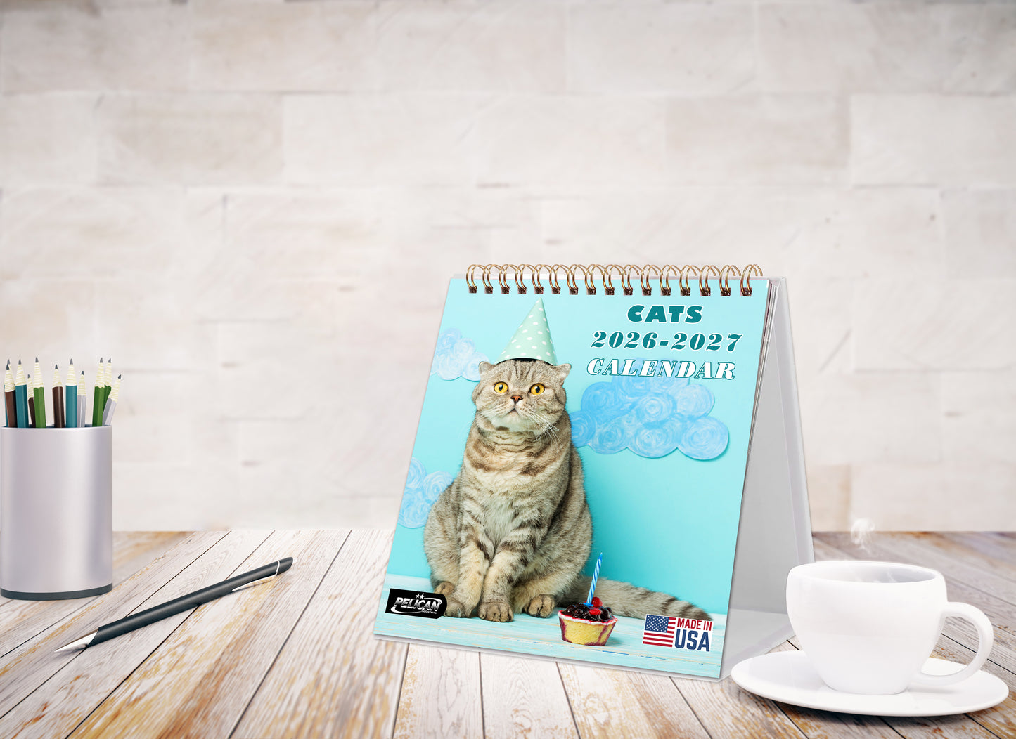 2027-12 Months Desk Calendar Desktop Planner with To-Do List (Cats)