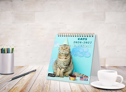 2027-12 Months Desk Calendar Desktop Planner with To-Do List (Cats)