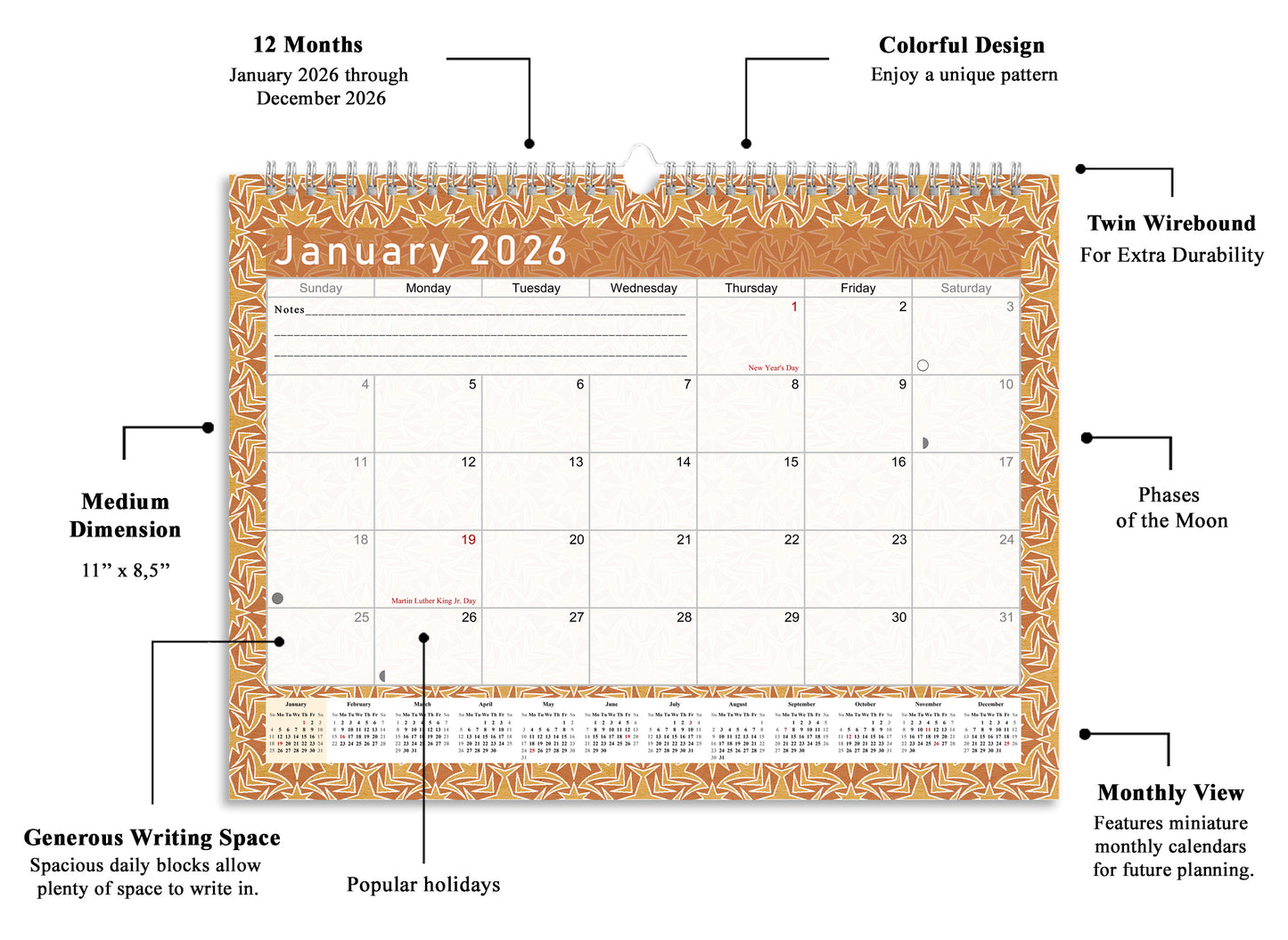 2025-2026 Monthly Spiral-Bound Wall / Desk Calendar - Desktop / Wall Blotter Calendar / Planner - (Edition #25)