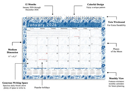 2025-2026 Monthly Spiral-Bound Wall / Desk Calendar - Desktop / Wall Blotter Calendar / Planner - (Edition #21)