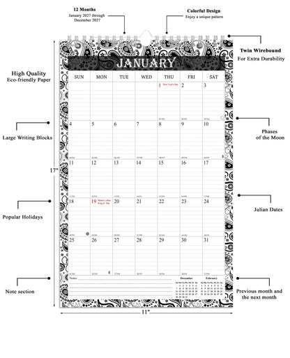2027 Wall Calendar Spiral-Bound Twin-Wire Binding - 12 Months  06