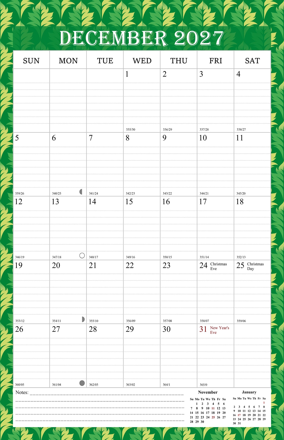 2027 Wall Calendar Spiral-Bound Twin-Wire Binding - 12 Months  13