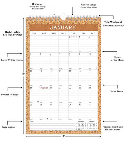 2027 Wall Calendar Spiral-Bound Twin-Wire Binding - 12 Months  02