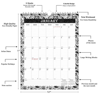 2026 Wall Calendar Spiral-Bound Twin-Wire Binding - 12 Months  06