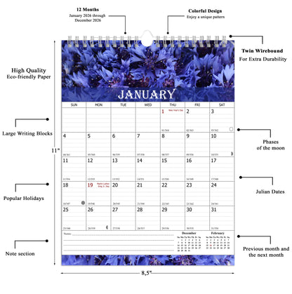 2026 Wall Calendar Spiral-Bound Twin-Wire Binding - 12 Months  04