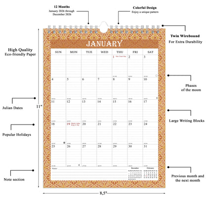2026 Wall Calendar Spiral-Bound Twin-Wire Binding - 12 Months  02