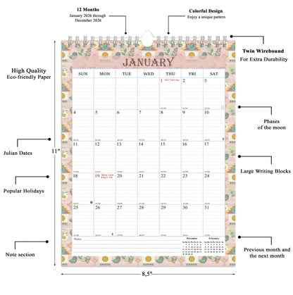 2026 Wall Calendar Spiral-Bound Twin-Wire Binding - 12 Months  16