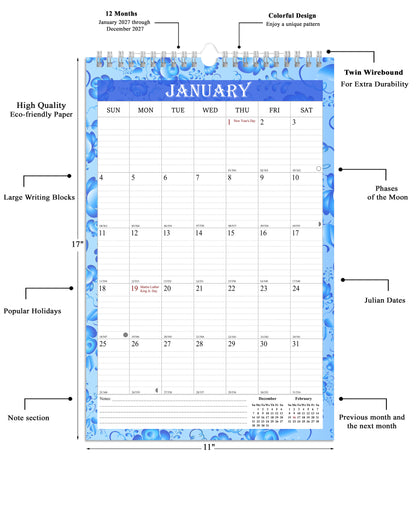 2027 Wall Calendar Spiral-Bound Twin-Wire Binding - 12 Months  15