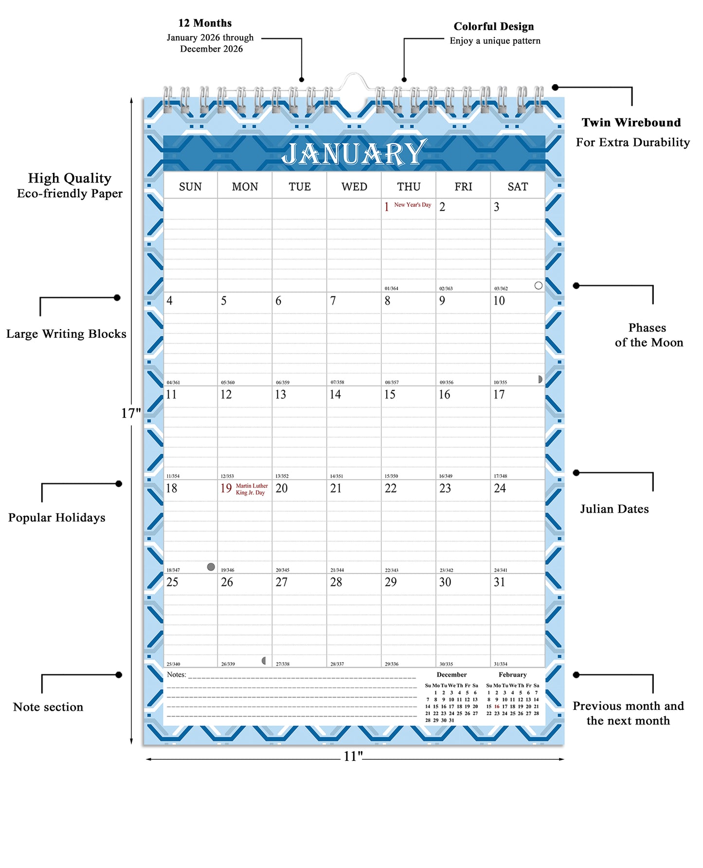 2026 Wall Calendar Spiral-Bound Twin-Wire Binding - 12 Months  03