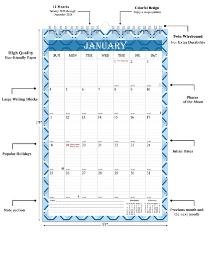 2026 Wall Calendar Spiral-Bound Twin-Wire Binding - 12 Months  03