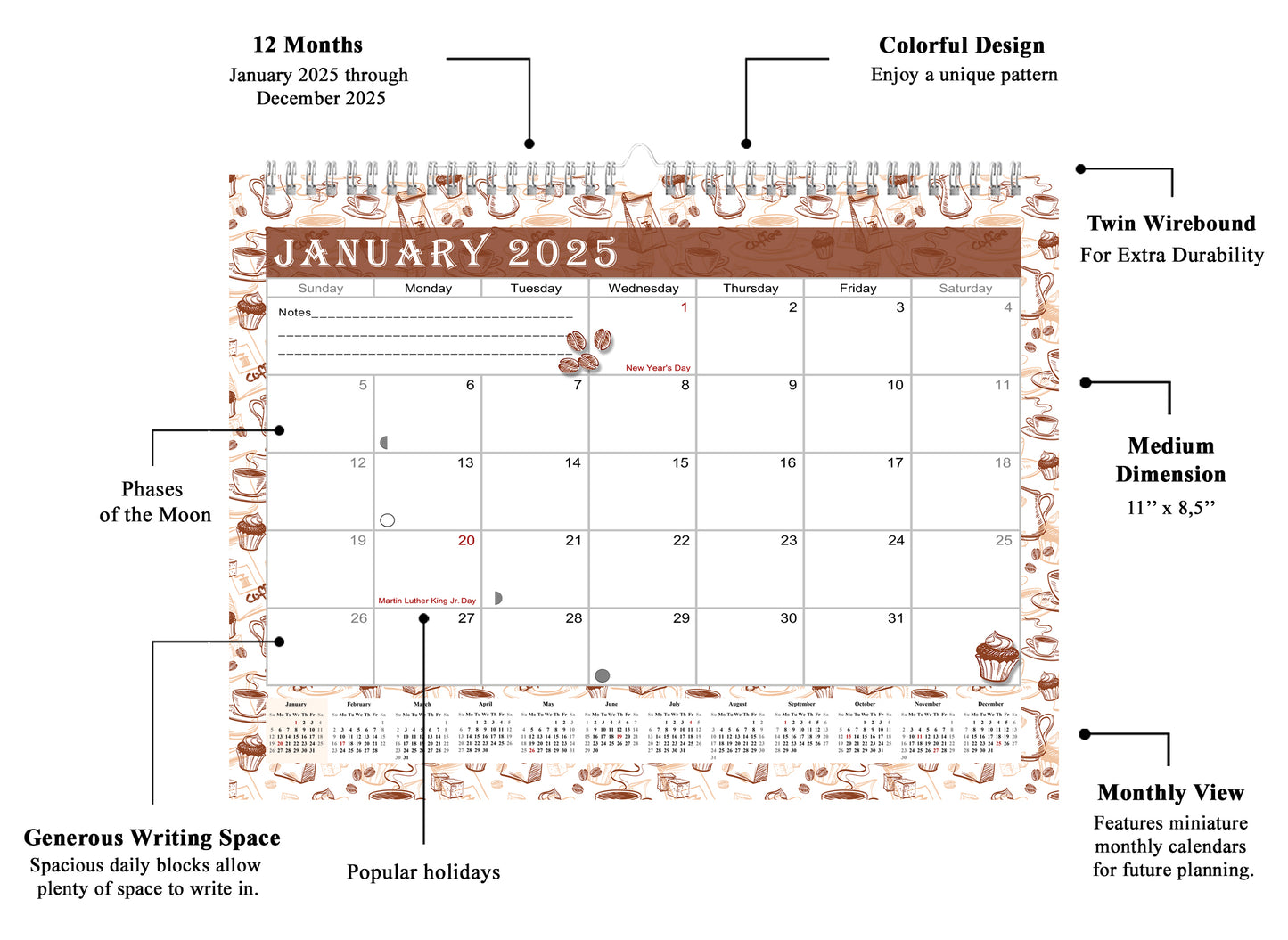2024-2025 Monthly Spiral-Bound Wall / Desk Calendar - Desktop / Wall Blotter Calendar / Planner - (Edition #30)