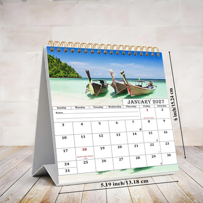 2026-2027 18 Months Standing Flip Desk Calendar Desktop Planner (Beaches)